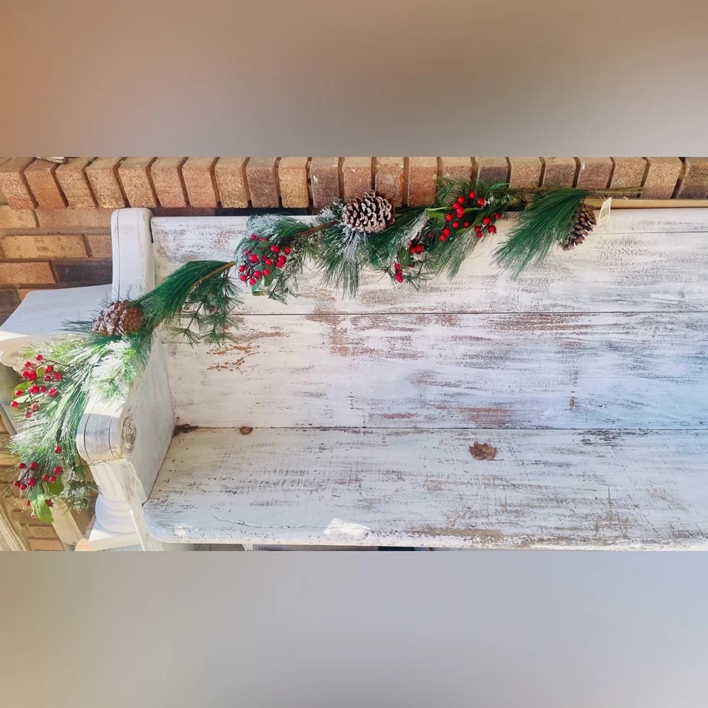 Snowy Long Needle Pine & Berry Garland 5 ft